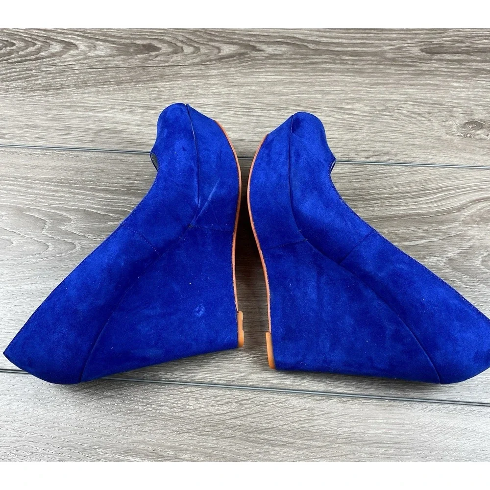 Qupid Women's Suede Platform Wedge‎ Shoes Blue Size 9